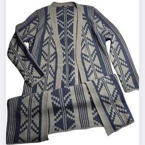 GeeGee M/L Blue Gray Patterned Open Long Cardigan Aztec Southwest Winter Cd-3137